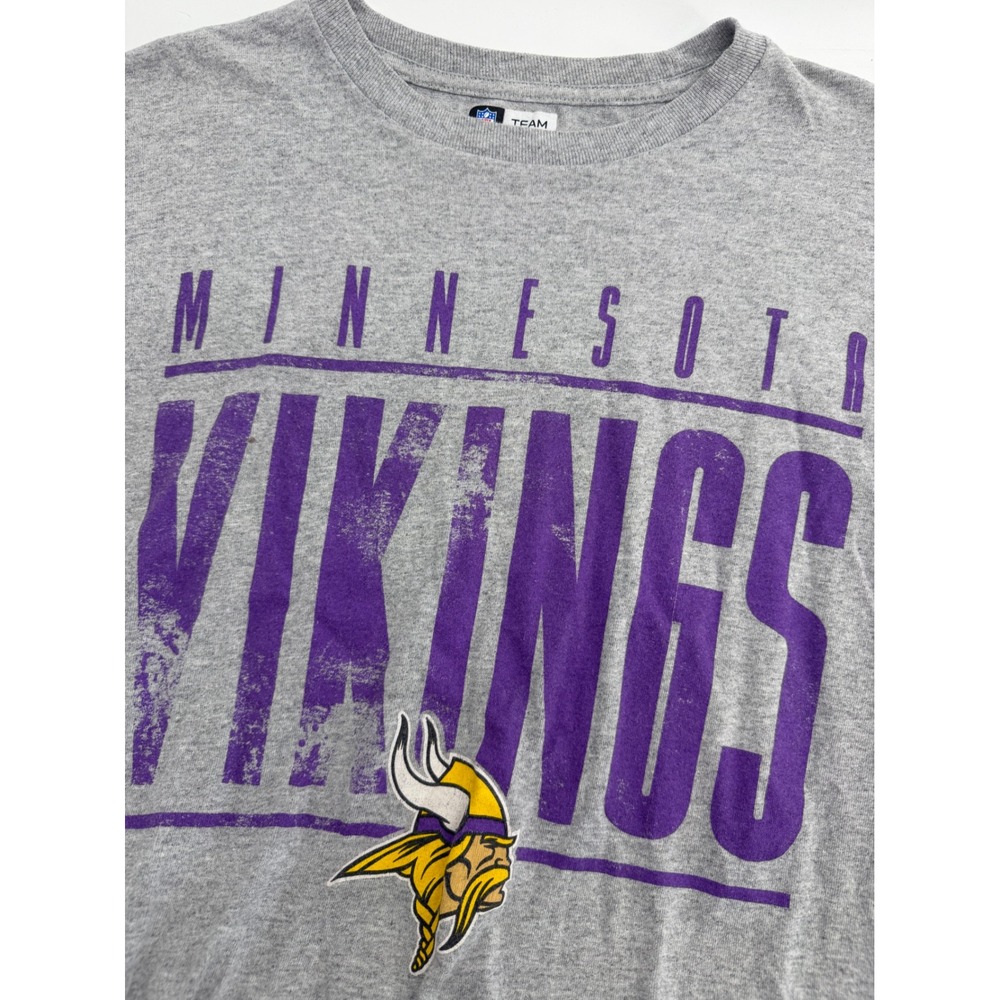 NFL Team Apparel Minnesota Vikings Long Sleeve Shirt Gray Mens Large Distressed